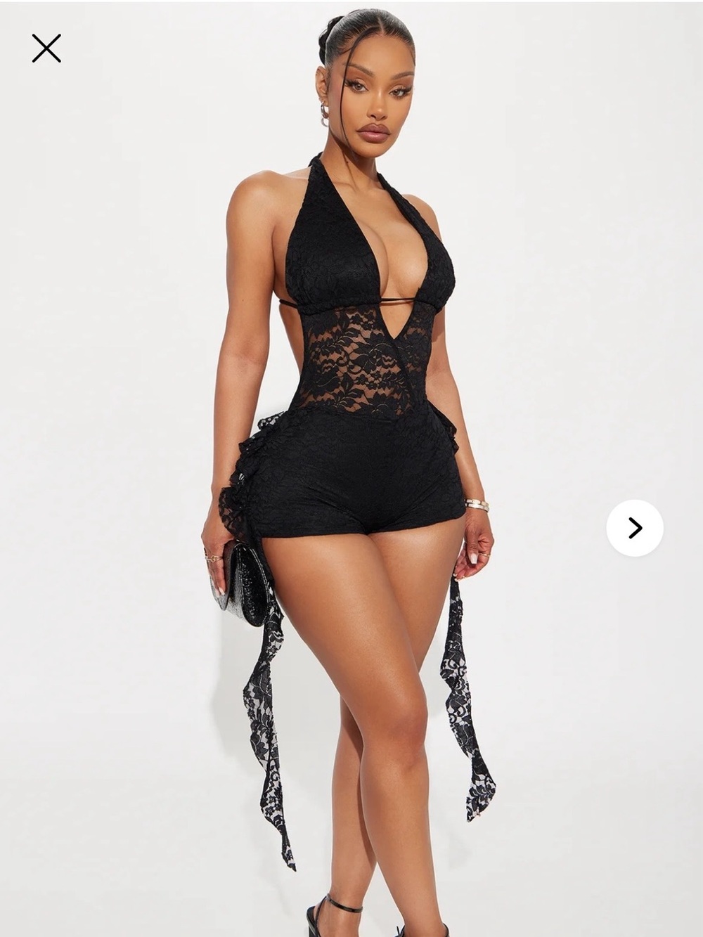Fashion Nova Black Lace Halter Romper Jumpsuit